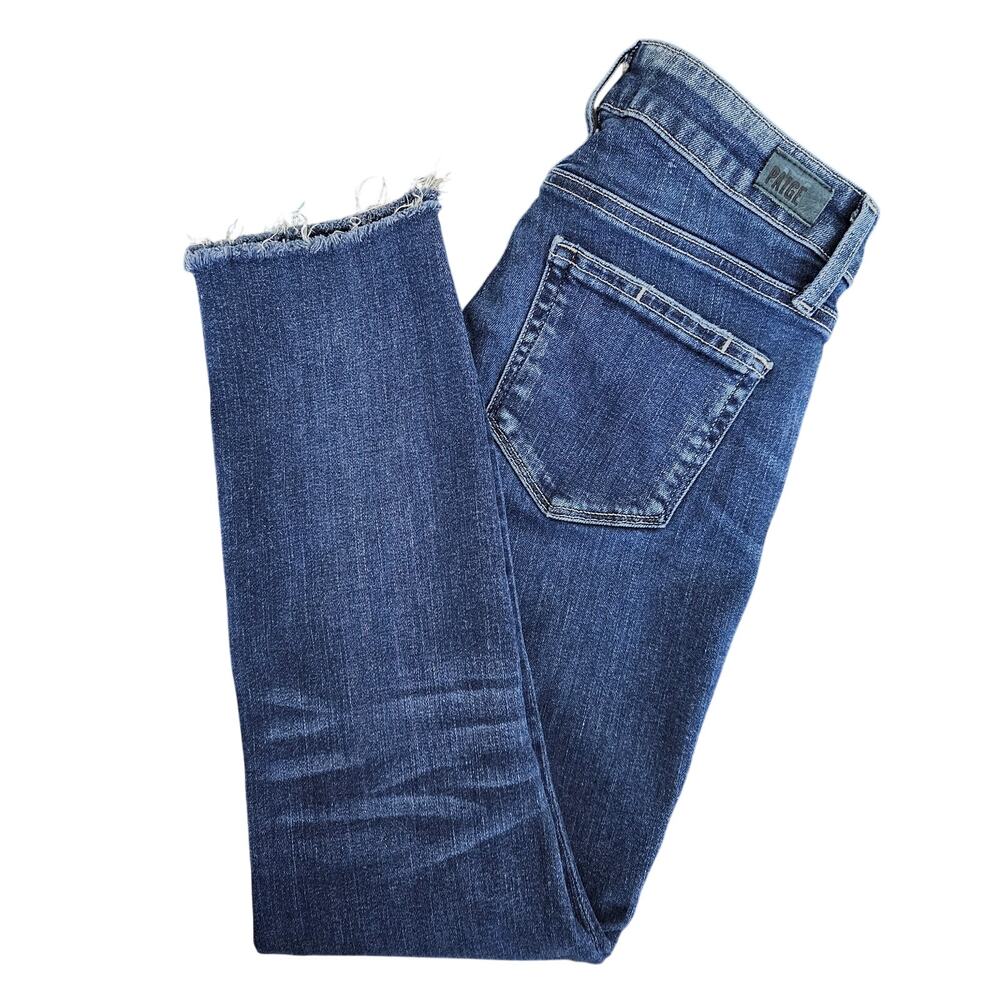 Paige Skyline Skinny Cropped Jeans Low Rise Blue Denim Raw Edge |‎ Women's 26